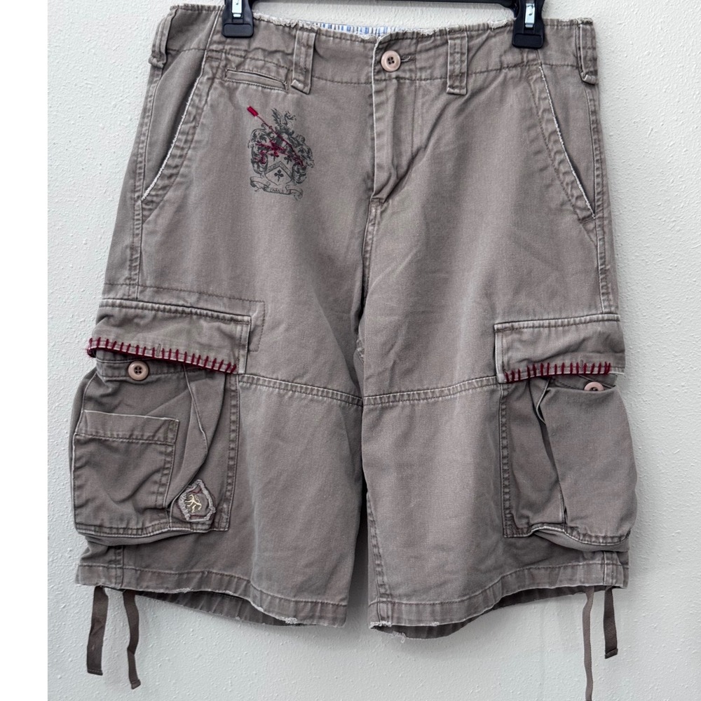 VTG Men's Cargo Loose Fit Flat Front Shorts‎ 32 Khaki Straight Crest Utility Y2K